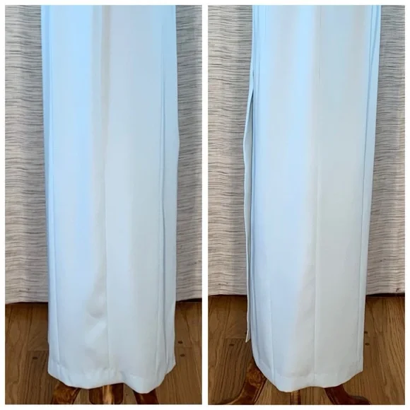 Peak Evenings Sky Blue Sleeveless Formal Evening Gown With Mesh Midriff. - Picture 11 of 15